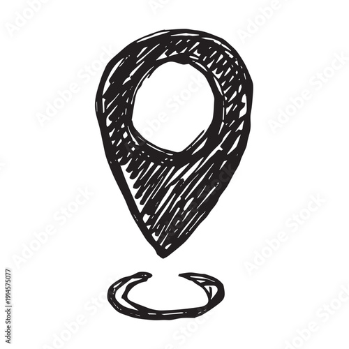 Hand drawn map pin Map marker pointer sign GPS and mapping tools Location pin symbol Pinpoint clipart in doodle style Single element for web, design