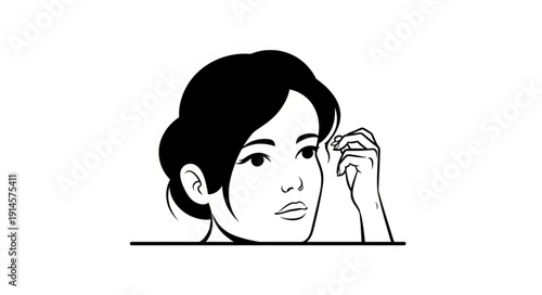 Woman grooming eyebrows with tweezers illustration.