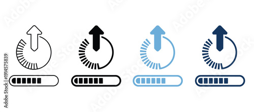 Upgrade icon set multiple style collection, including line, solid, outline, and filled icons, perfect for software updates