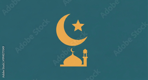 Islamic crescent moon star and mosque symbol.