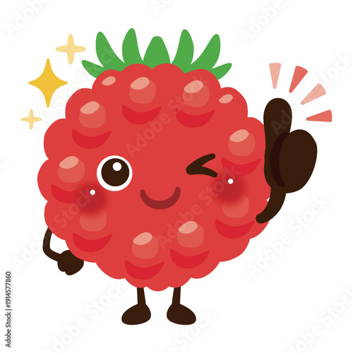 グッドサインを出すラズベリーのキャラクターイラスト／Cute Raspberry Character Illustration with Nutrients