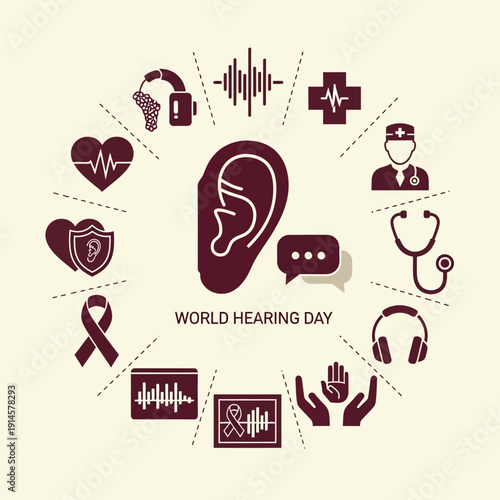 世界聴覚デーを祝う、聴覚保護と健康に関するイラスト集.