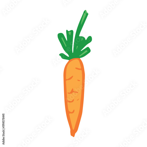 Hand drawn farm carrot plant with green leaves Fresh vegetable doodle Healthy eco food Organic garden vegetarian food For design, print, packaging, decor, kids books