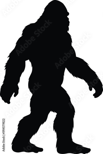 Stylized Bigfoot silhouette, mythical creature icon, minimalist cryptid vector illustration, modern folklore graphic artwork, creative wildlife design