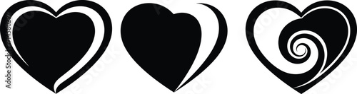 Stylized black heart vector illustration, abstract decorative design with unique white line patterns, modern artwork for logos, icons, branding