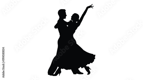 Silhouette of a couple dancing gracefully in a ballroom setting. isolated on white background, Vector