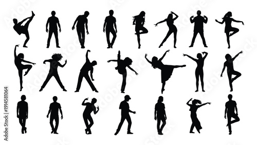 A collection of diverse dancers in various dynamic poses and styles. isolated on white background, Vector