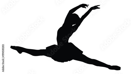A silhouette of a ballerina performing a graceful arabesque on stage. isolated on white background, Vector