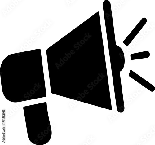 Black vector megaphone icon with sound waves emanating from the horn, isolated on a transparent background for UI or marketing assets.