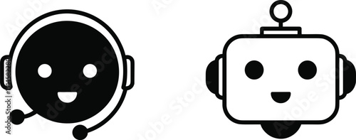 Customer Support and AI Chatbot Headset Icon Vector