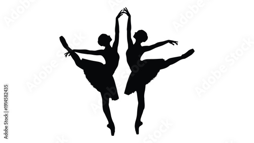 Two ballet dancers performing a graceful and synchronized routine on stage isolated on white background, Vector