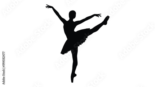 Elegant silhouette of a ballet dancer in a graceful pose with arms extended isolated on white background, Vector