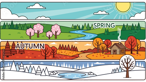 Four Seasons Landscape Banners: Spring, Summer, Autumn, Winter
