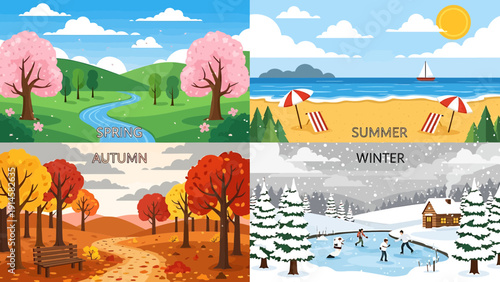 Four Seasons Landscape Collage: Spring, Summer, Autumn, Winter