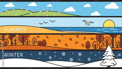 Four Seasons Landscape Montage: Spring, Summer, Autumn, Winter