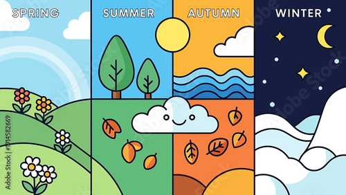 Four Seasons Weather and Nature Cycle Illustration