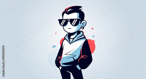 Cool Cartoon Boy Wearing Sunglasses and Hoodie.