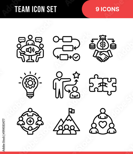 Minimalist Outline Teamwork and Collaboration Business Linear Icon Set Pack