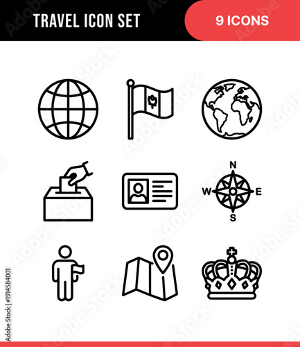 Linear Handdrawn Travel and Tourism Element Icon Set for Design