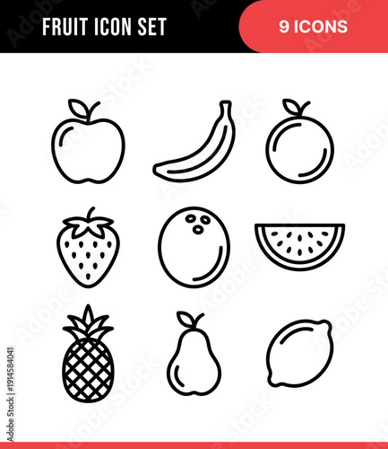 Simple Outline Fruit Icon Set Collection with Minimalist Design Style