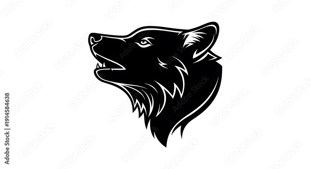 Fototapeta premium Black and White Wolf Head Illustration.