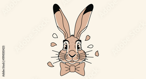Rabbit Head with Bow Tie on Light Beige Background