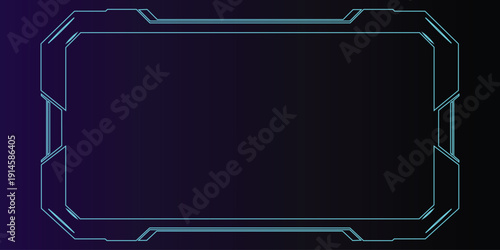 Futuristic hud frame border element with glowing cyan lines on dark blue gradient background