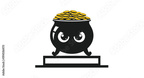 Pot of Gold Coin Jar on pedestal with happy eyes