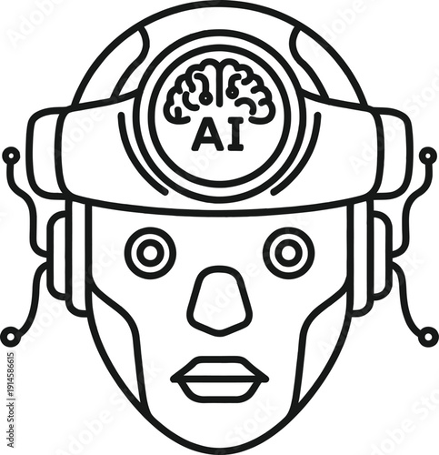 A simple line drawing of a face wearing a headset with ai on it.