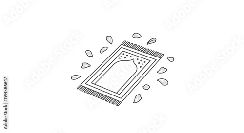 Prayer Rug with Leaves on White Background