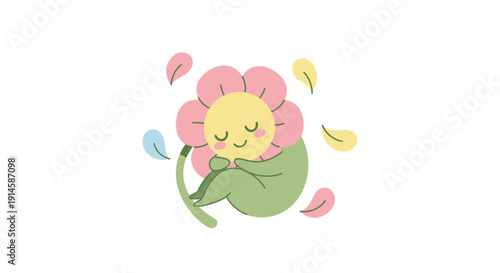 Cute Flower Baby Snug in Green Leaf Blanket