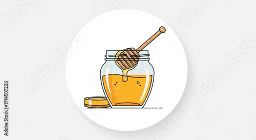 Honey jar with dipper golden nectar sweet food ingredient healthy eating