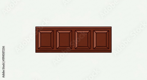 Rich brown chocolate bar with four sections on white background