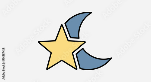Moon and Star Icon with Sleeping Crescent