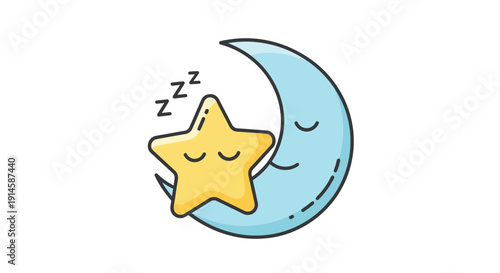 Moon and Sleeping Star Illustration