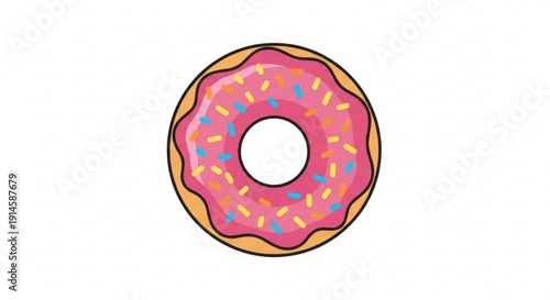 Colorful pink donut with sprinkles on white background sweet treat illustration