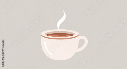 Steaming hot coffee cup on a neutral background morning beverage