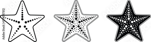 Starfish line and dotted silhouette icon set marine ocean beach vector collection