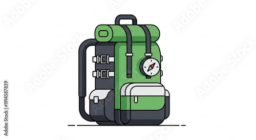 Green hiking backpack with black straps and white accents on a plain background