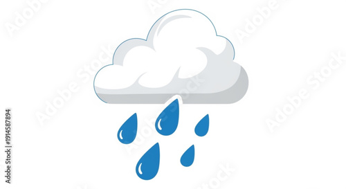 Rain cloud with blue raindrops falling against a white background weather symbol