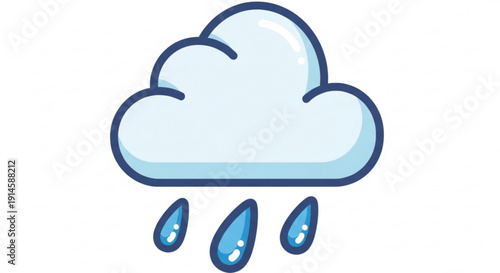 Rainy weather icon with cloud and raindrops on white background