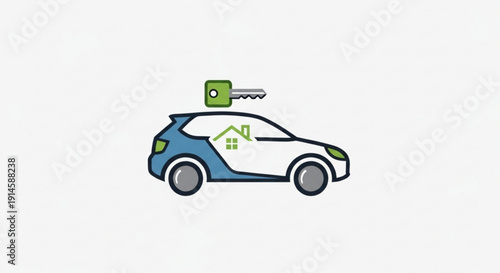 Car with house key and green house symbol on side panel