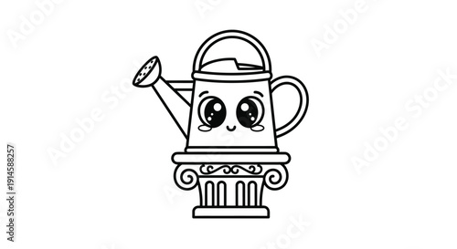 Cute watering can on decorative pedestal