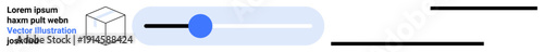 User interface design, web elements, interactive controls, minimalism, digital tools, functionality. A slider component a blue handle and clean geometric shapes. User interface design and web