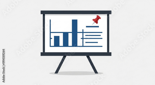 Business presentation graph on screen with red pin indicator