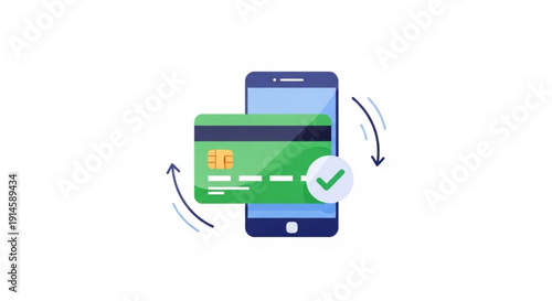 Mobile phone with green credit card and checkmark for secure online payment