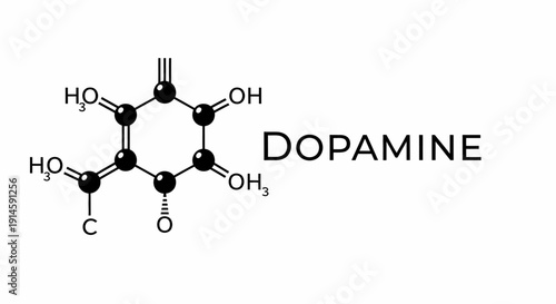 Chemical structure of Dopamine molecule, hormone of happiness and reward.