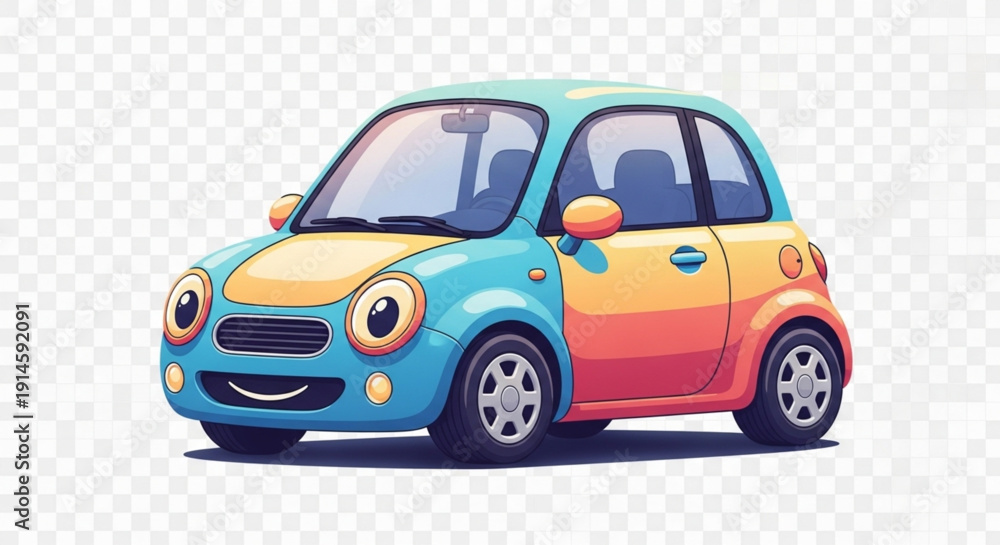 Naklejka premium Cheerful Colorful Cartoon Compact Car Illustration