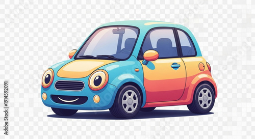 Cheerful Colorful Cartoon Compact Car Illustration