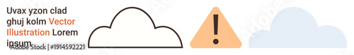 Cloud storage, server alerts, online safety, data warning, network issues, internet communication. Minimalist visuals of cloud shapes and an alert triangle. Cloud computing and server alerts